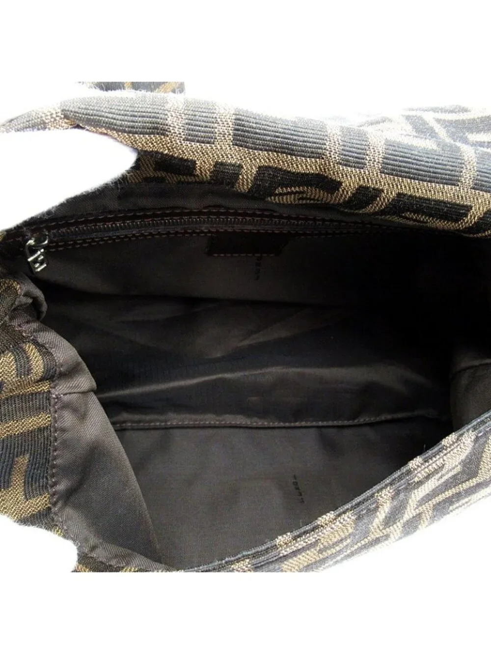 Fendi Zucca Mamma Bucket Canvas Leather Handbag Brown